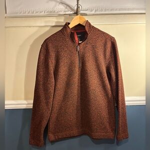 Van Heusen Men's 1/4 Zip-Up Sweater in Rust Red and Black, Size Medium